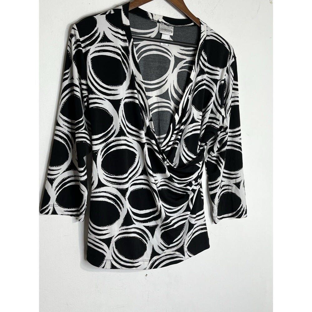 Chico's Modernist Circles Swirl Sketch Art Print sz 2 L Top Blouse (13